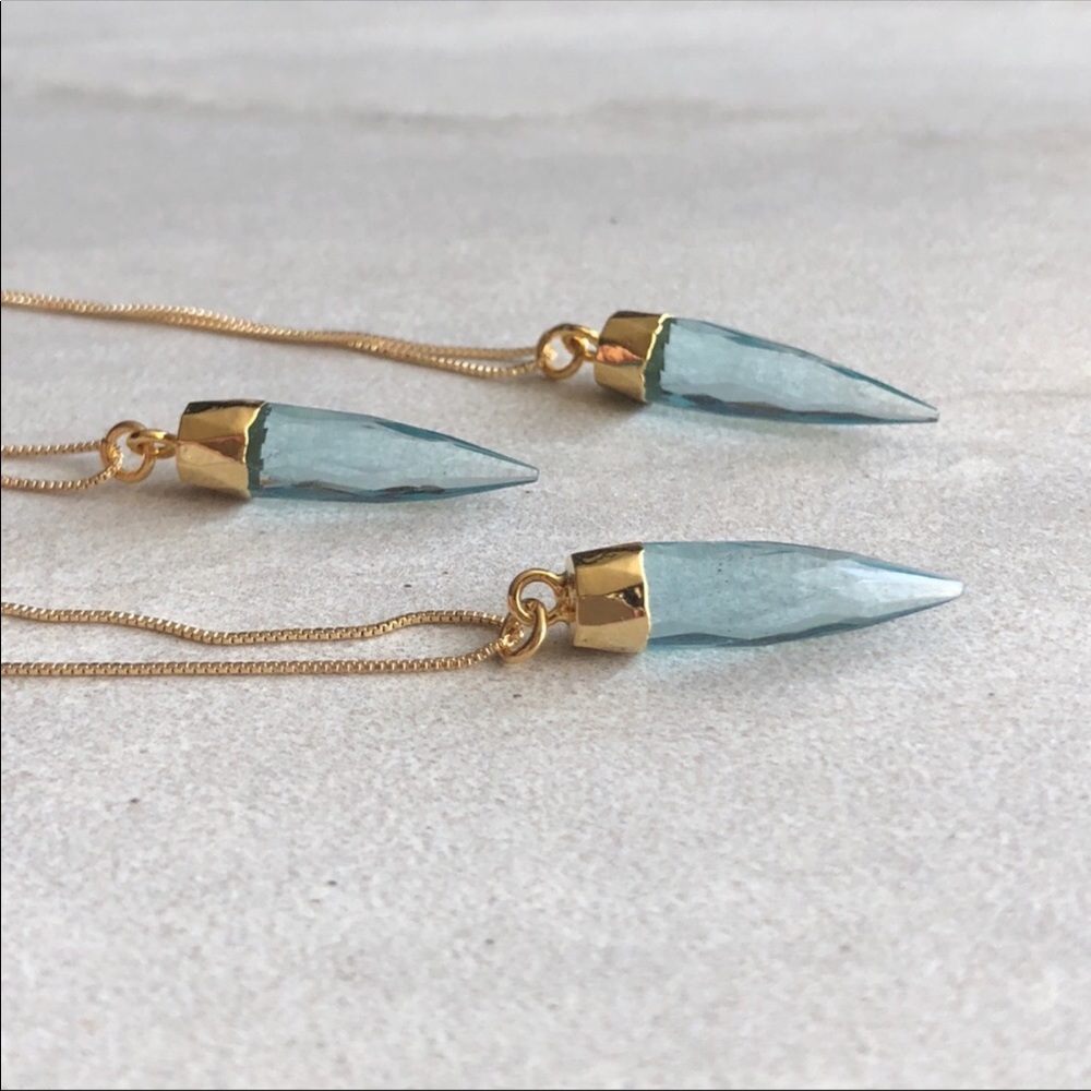 βLASTβBlue Calcedony Spike Pendant Necklaceπ - Picture 3 of 3